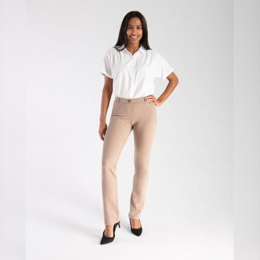 Betabrand Dress Pant Yoga Pants Khaki Twill size M